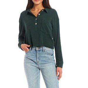 Every Button Down Collar Long Dolman Sleeve Cropped Shirt M